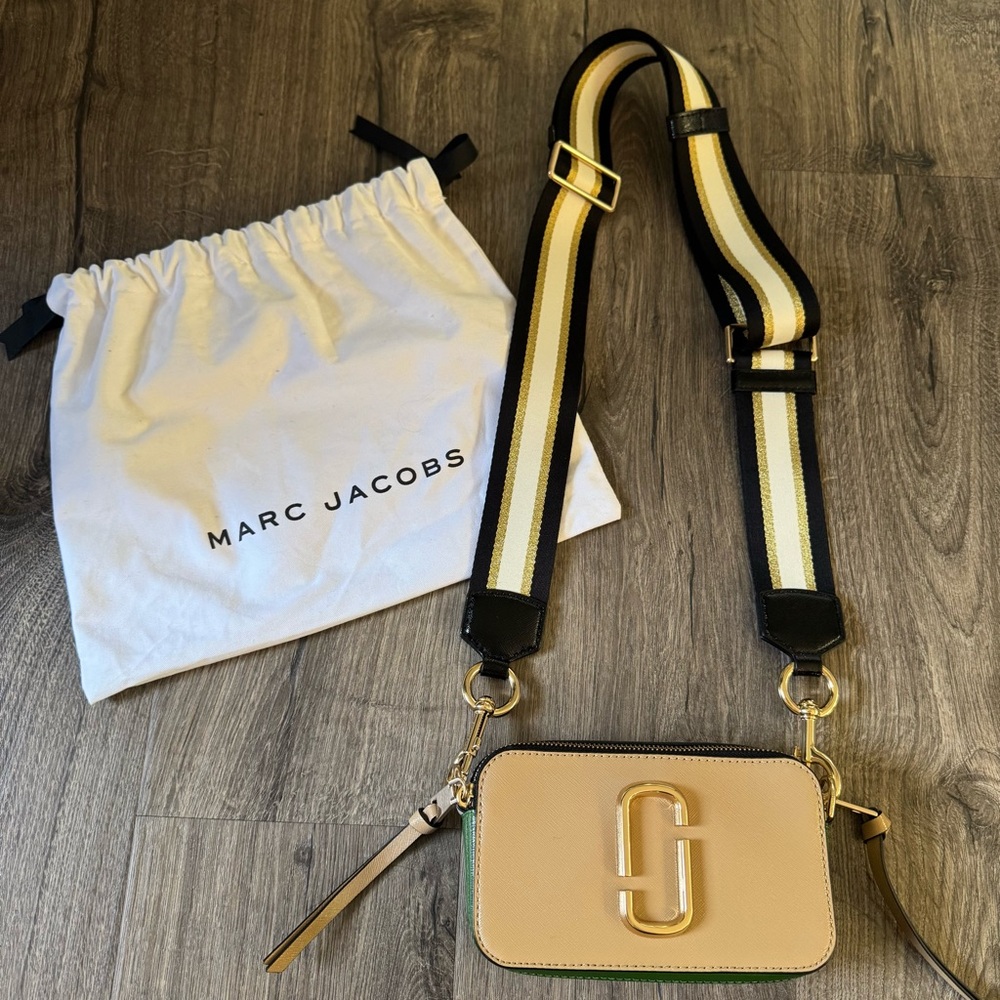 Marc Jacobs the snapshot saffiano leather dual top zip Beige Crossbody Bag